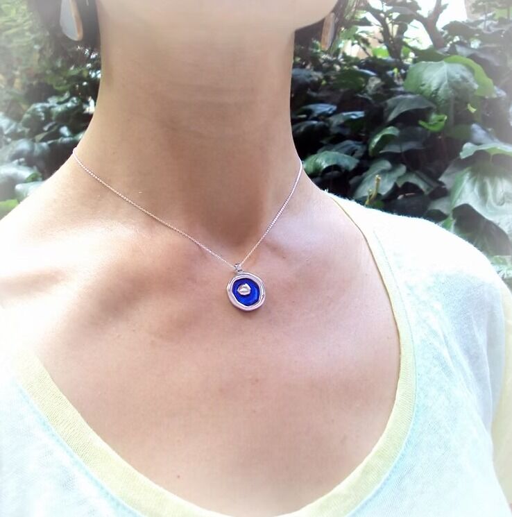 Mineli Nazar Gümüş Kolye