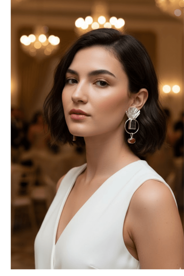 Kyanit ve Carnelian Yelpaze Gümüş Küpe