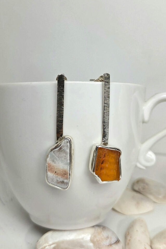 Deniz Camı Gümüş Küpe