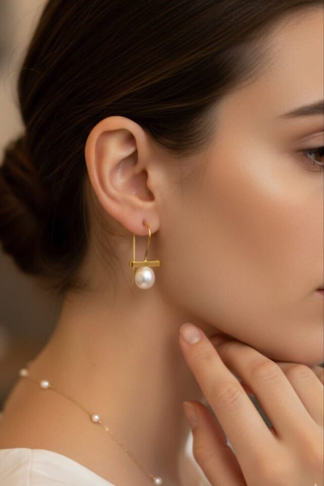 İnci Küpe 8K Altın