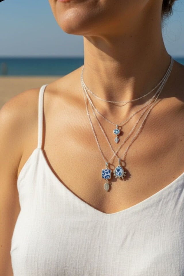 deniz taşı mozaik kolye