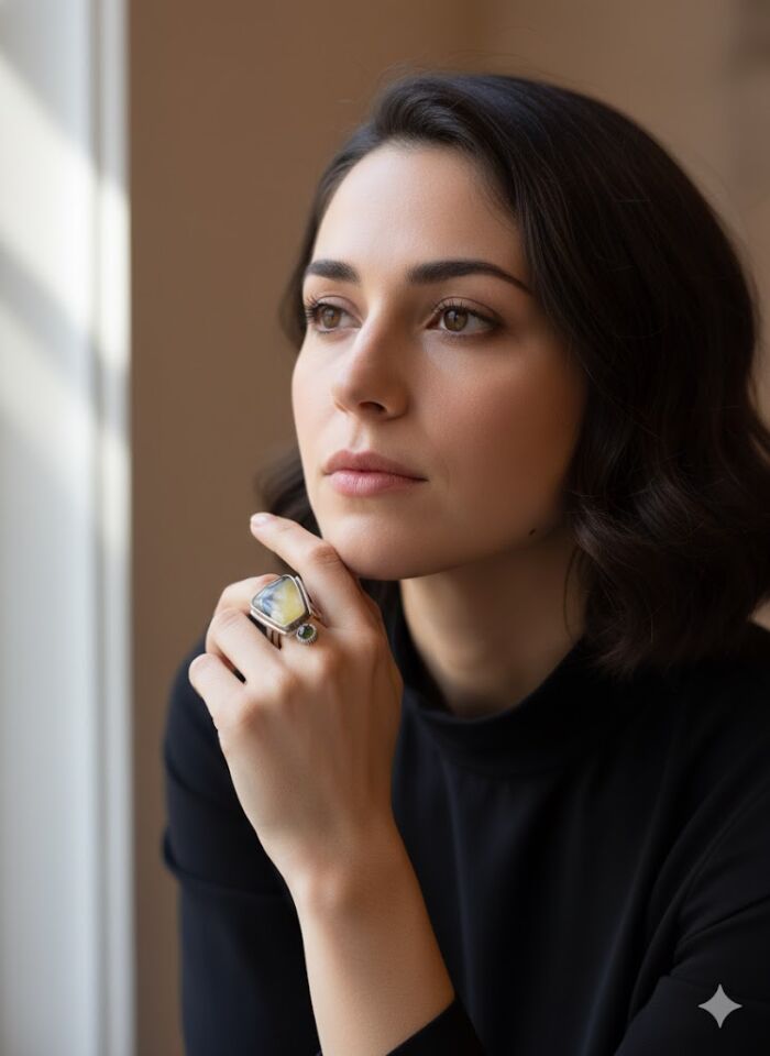 Akik ve Turmalin Taşlı Gümüş Yüzük