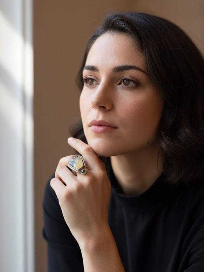 Akik ve Turmalin Taşlı Gümüş Yüzük