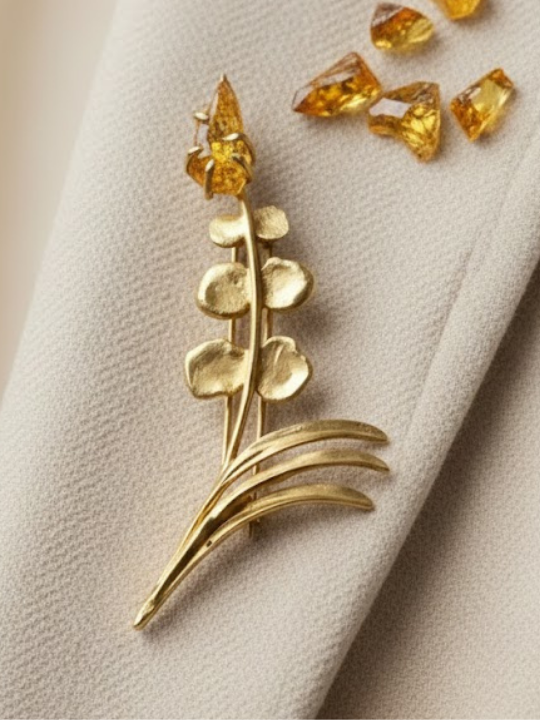 Citrine Taşlı Mimoza Broş