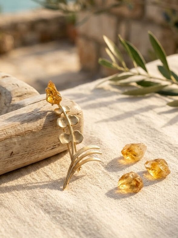 Citrine Taşlı Mimoza Broş