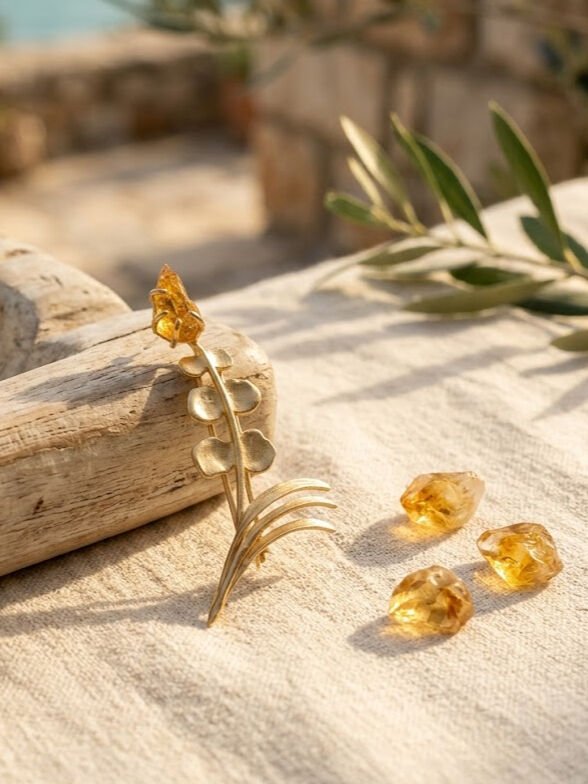 Citrine Taşlı Mimoza Broş
