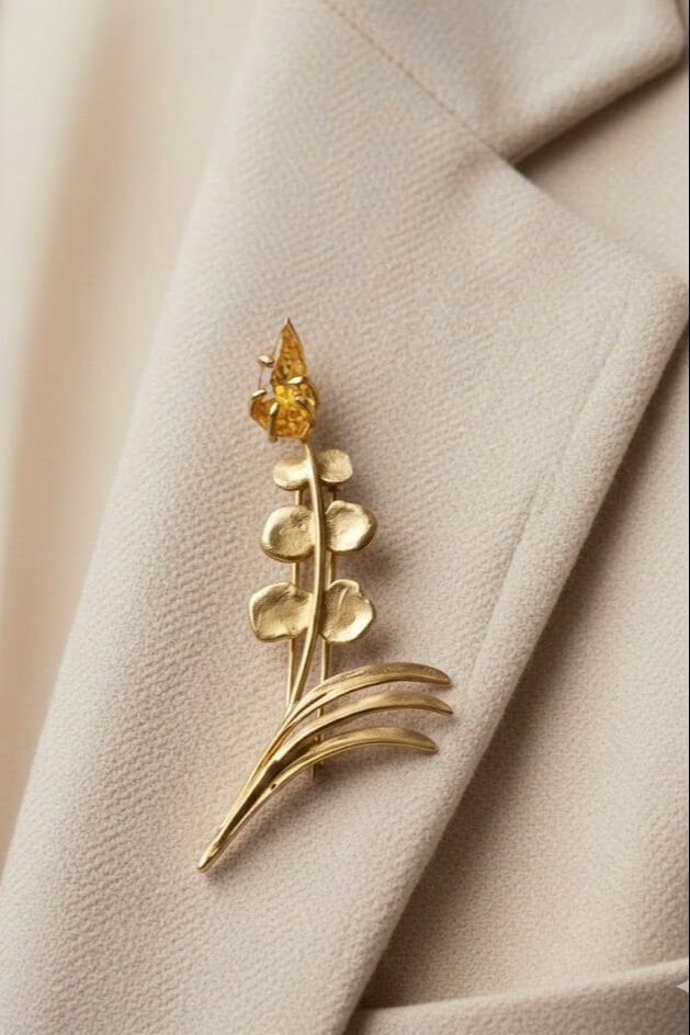 Citrine Taşlı Mimoza Broş