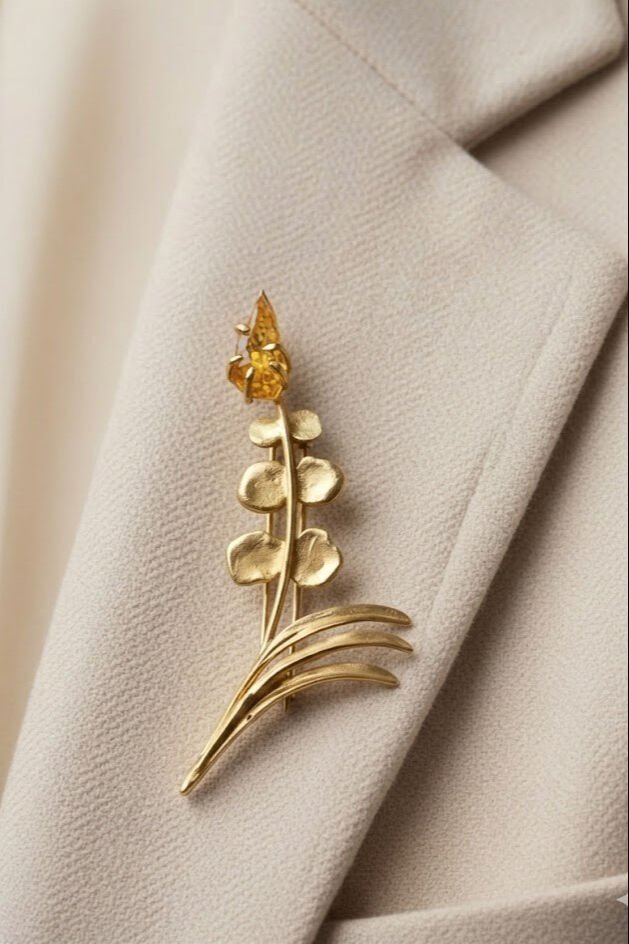 Citrine Taşlı Mimoza Broş