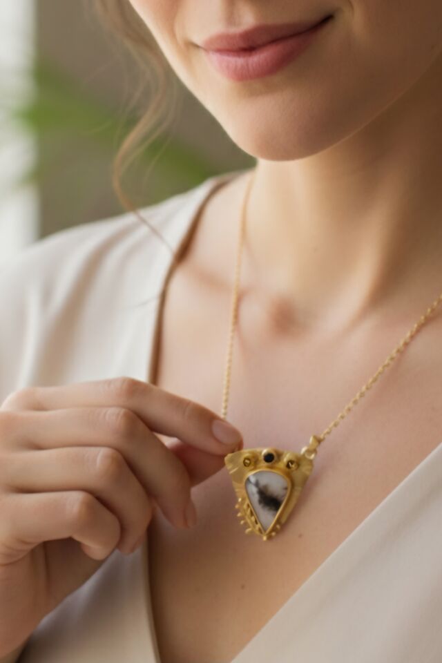 Manzara Agat ve Turmalin Gümüş Kolye