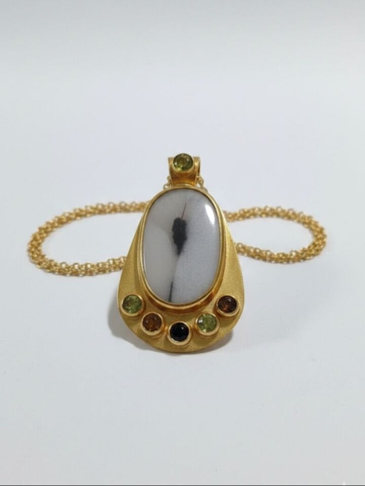 manzara agate ve turmaline taşlı kolye