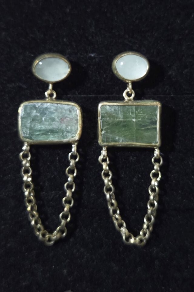 Raw Kyanite ve Aquamarine Gümüş Küpe