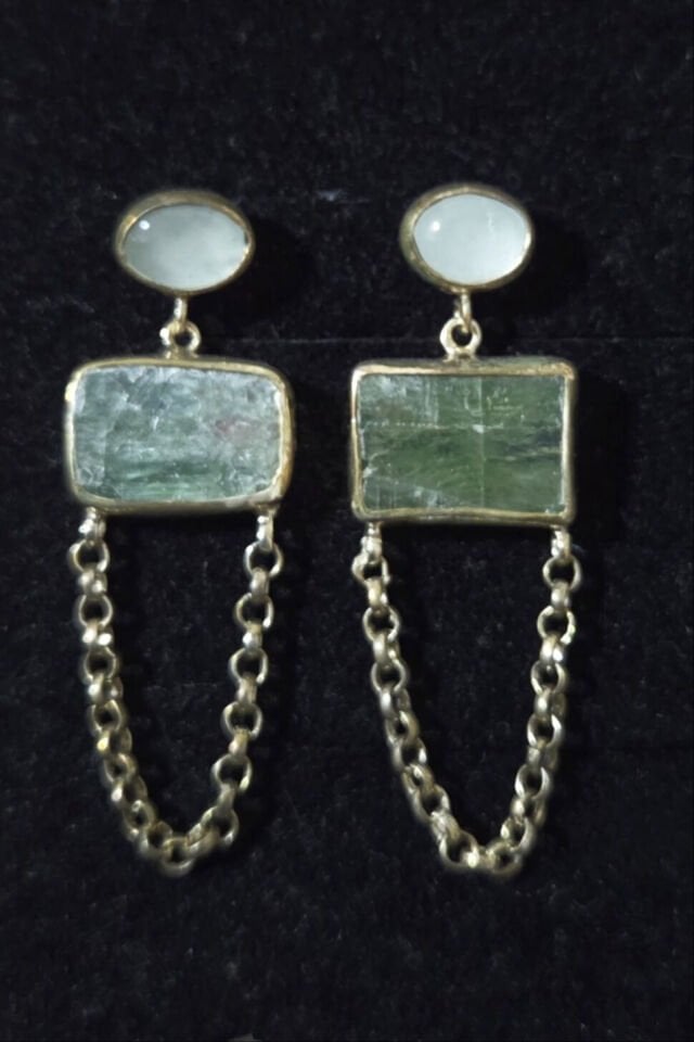 Raw Kyanite ve Aquamarine Gümüş Küpe