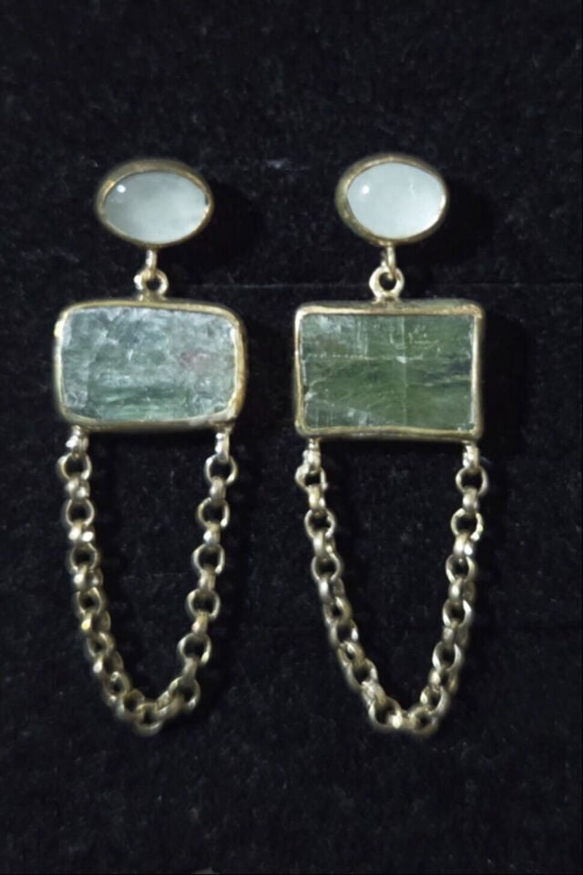 Raw Kyanite ve Akuamarin Gümüş Küpe