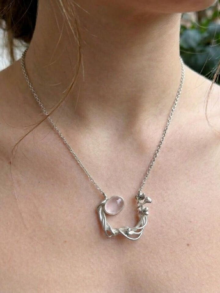 Pembe Quartz Taşlı Sevgi Kolye