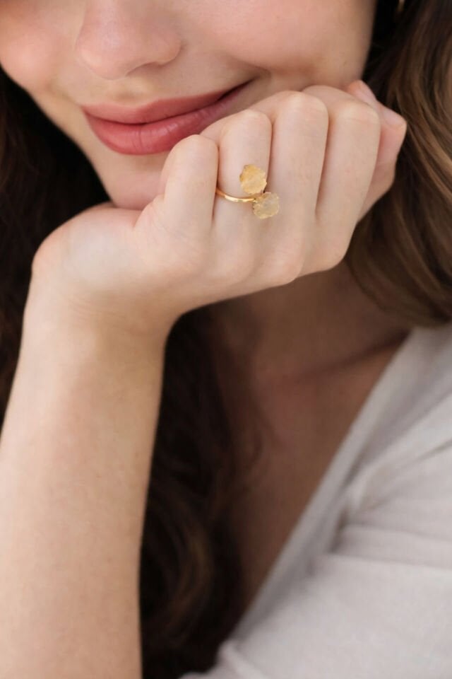 Raw Citrine Taşlı Gümüş Yüzük