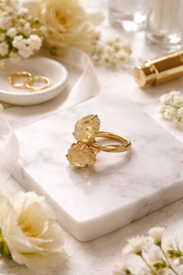 Raw Citrine Taşlı Gümüş Yüzük