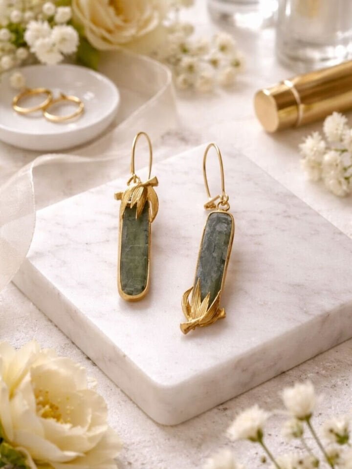 Bambu Detaylı Kyanite Taşlı Küpe