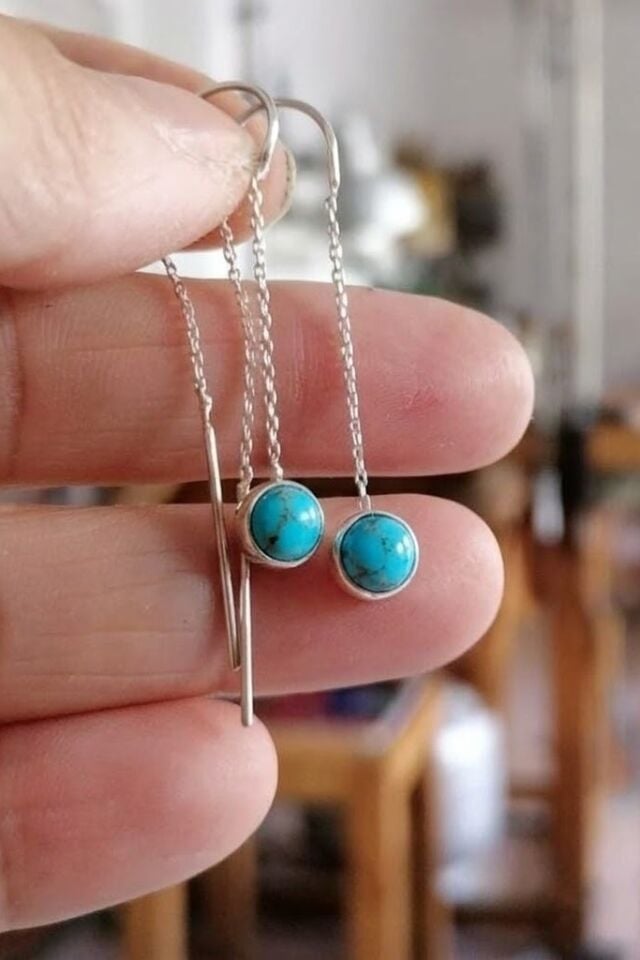 Turkuaz Zincirli Küpe