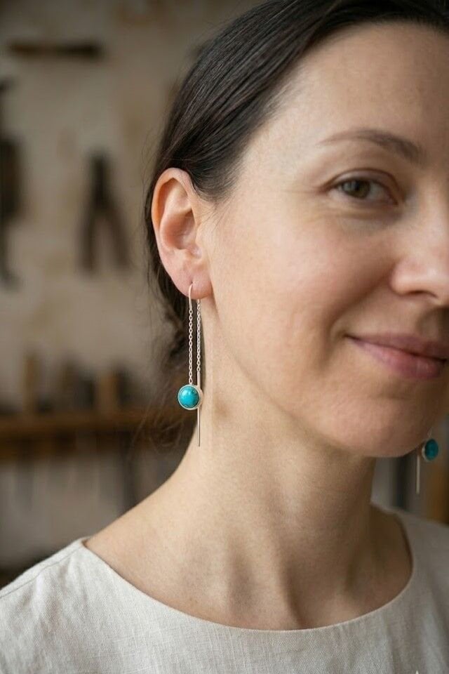 Turkuaz Zincirli Küpe