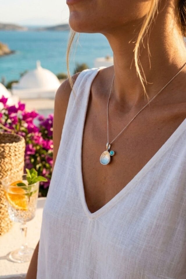 Turkuaz Taşlı Çanak Kolye