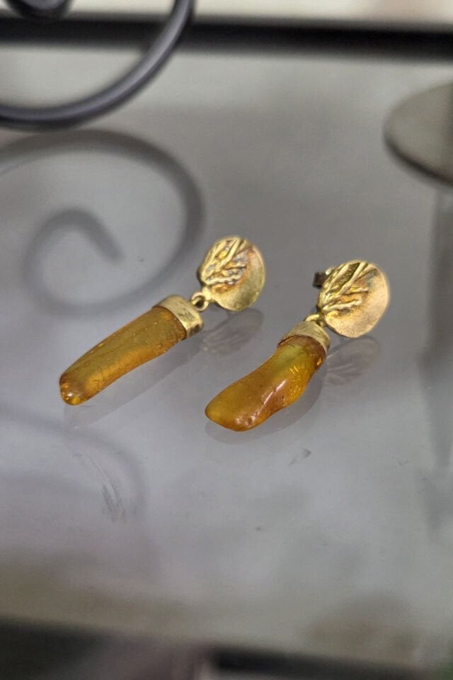 Kehribar Gümüş Küpe