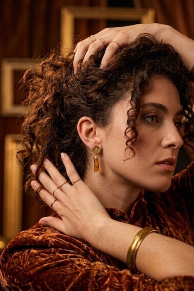 Kehribar Gümüş Küpe