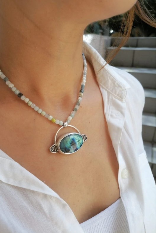 Aquamarine Dizide Labradorite Taşlı Aries L'ea Gümüş Tasarım