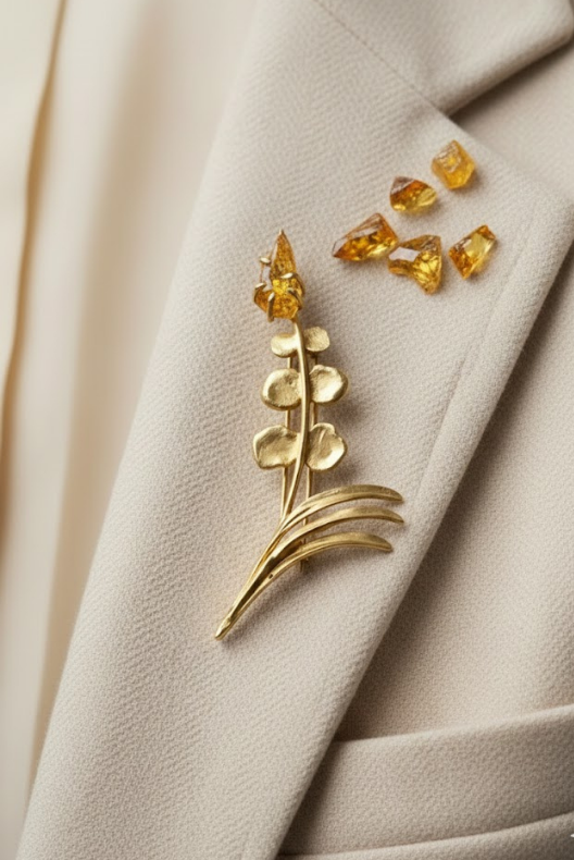 Citrine Taşlı Mimoza Broş L'ea Gümüş Tasarım
